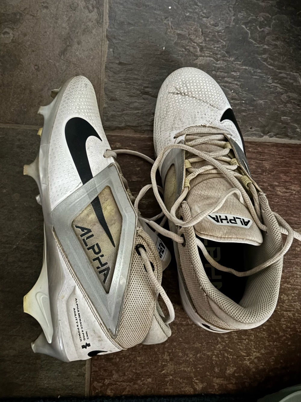 Nike White and Black Alpha football Cleats men’s 9
